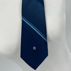 Vintage Etienne Aigner Embroidered Tie Blue